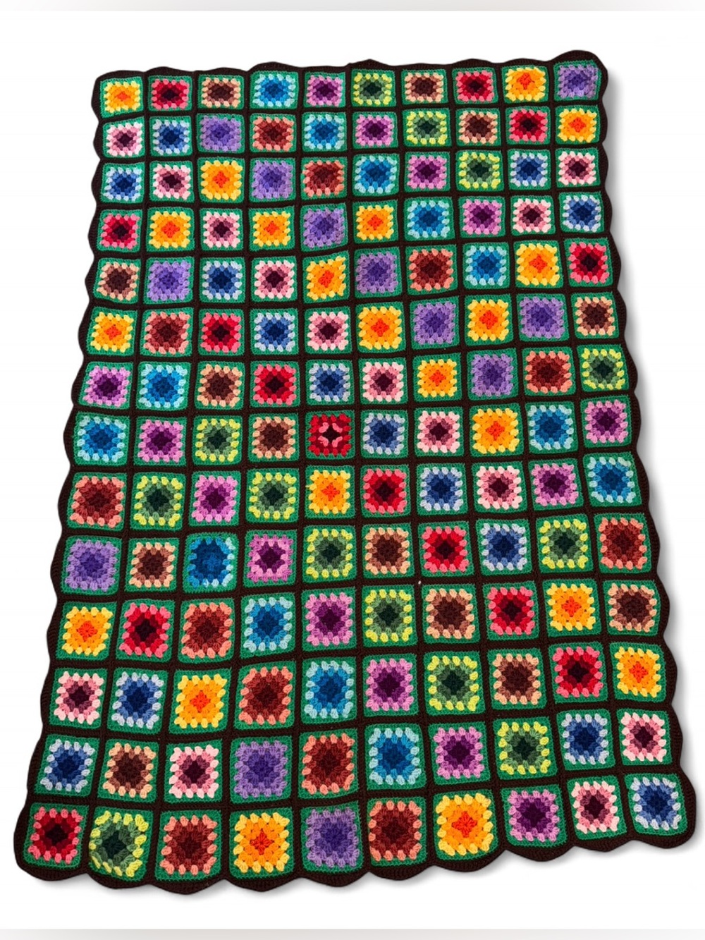 Handmade Colorful Squares Granny Square Afghan Crochet Boho Blanket 67x44